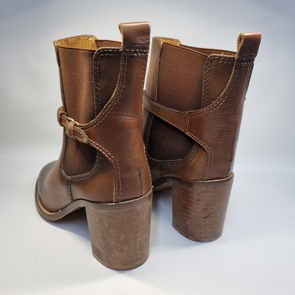 Zara Leather Boots UK 4 Buckled Heeled Brown Ankle Elasticated Sides - Picture 3 of 7